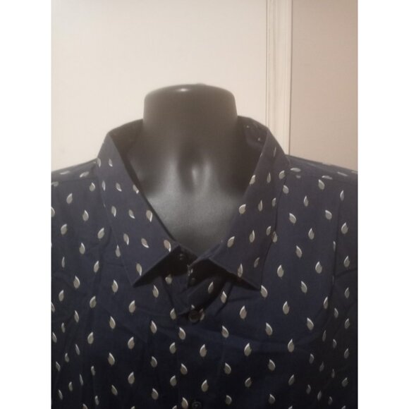 Perry Ellis Stretch Men's 5X Blue Floral Print Button Up Long Sleeve Shirt - Picture 2 of 13
